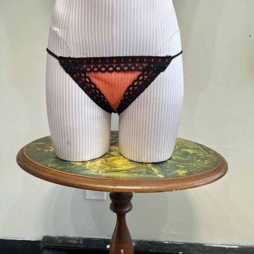 Vintage Frederick's of Hollywood Orange Mesh Lace Thong Y2K Goth